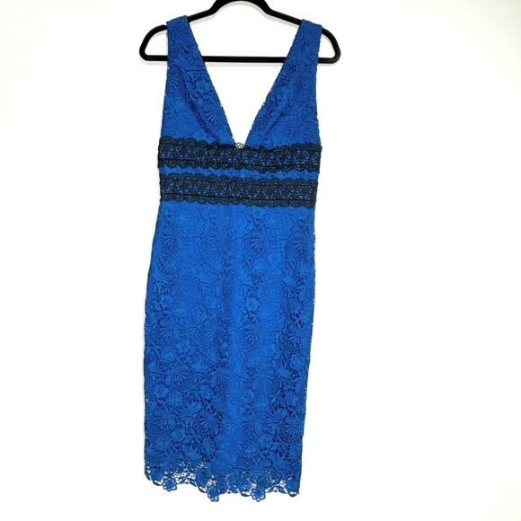 DVF Blue Viera Lace Sleeveless Shift Midi Dress V Neck 4 - Picture 9 of 11
